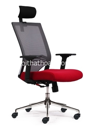 Ghế văn phòng lưng lưới có tựa đầu nệm đỏ M1008-01