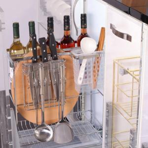 Giá dao thớt chai lọ đa năng nan dẹt, inox304, ray giảm chấn Atigold ATG35
