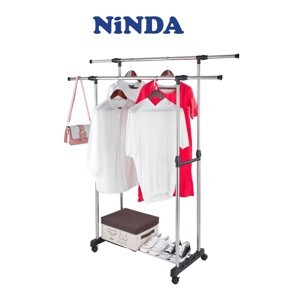 Giàn phơi quần áo 2 tầng Ninda R-217 - Inox, có bánh xe