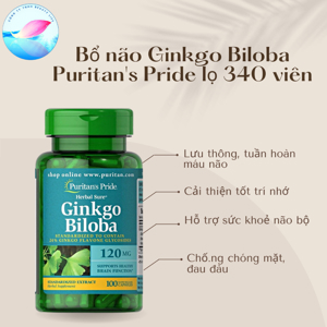 Viên uống tăng cường trí nhớ Ginkgo Biloba 120 mg Puritan's Pride, hộp 100 viên