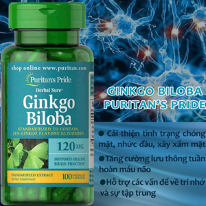 Viên uống tăng cường trí nhớ Ginkgo Biloba 120 mg Puritan's Pride, hộp 100 viên