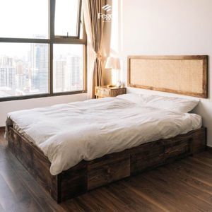 Giường đôi Rustic gỗ sồi 1m6