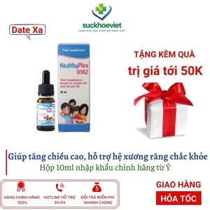 Healthyplex D3K2 10ml - Vitamin D3 k2 cho bé, giúp tăng chiều cao tối đa. Hỗ trợ hệ xương răng chắc khỏe