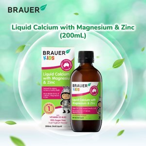 Hỗn hợp vitamin Canxi, Magie và Kẽm Brauer Baby and Kids Liquid Calcium with Magnesium and Zinc 200ml