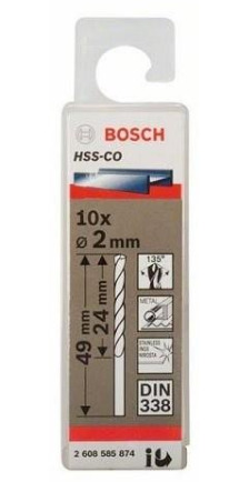 Hộp 10 mũi khoan Inox HSS-Co 1mm BOSCH 2608585872