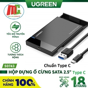 Hộp đựng ổ cứng SATA cổng USB-C 3.1 cao cấp Ugreen 50743