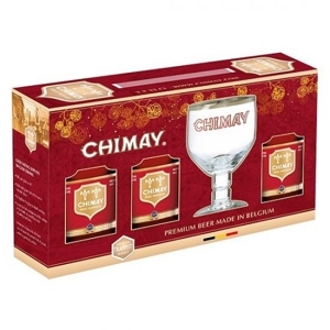 Hộp quà bia Chimay đỏ 7% Hộp 3 chai 330ml + ly