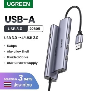 Hub chia 4 cổng USB 3.0 hỗ trợ cấp nguồn Micro USB Ugreen 50985