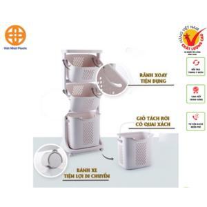 Kệ nhựa 3 tầng plastic có bánh xe đựng đồ
