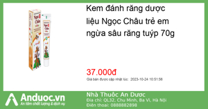 Kem đánh răng dược Liệu Ngọc Châu trẻ em 70g