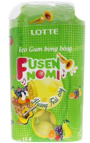 Kẹo gum bong bóng Lotte Fusen Nomi hương trái cây hũ 15g