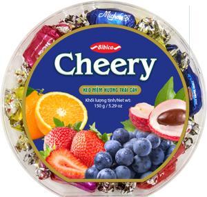 Kẹo mềm Cheery hộp nhựa Tròn vạt góc 150g