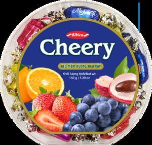 Kẹo mềm Cheery hộp nhựa Tròn vạt góc 150g