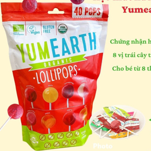 Kẹo mút lollipops Yumearth 8 hương vị trái cây 40 cái