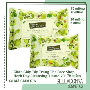 Khăn ướt tẩy trang Herb day cleansing tissue 20 miếng