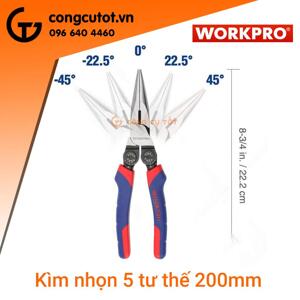 Kìm nhọn cán xoay 5 tư thế 200mm Workpro W031182