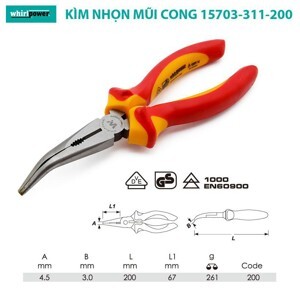 Kìm nhọn, mỏ cong,  chuyên dùng Whirl Power 15703-311-200, 8"