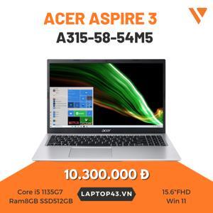 Laptop Acer Aspire 3 A315-58-54M5 NX.ADDSV.00M - Intel core  i5-1135G7, 8GB RAM, SSD 512GB, Intel Iris Xe Graphics, 15.6 inch