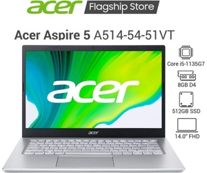 Laptop Acer Aspire 5 A514-54-51VT NX.A23SV.004 - Intel Core i5-1135G7, 8GB RAM, SSD 512GB, Intel Iris Xe Graphics, 14 inch