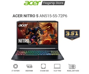 Laptop Acer Gaming Nitro 5 AN515-55-72P6 NH.QBNSV.004 - Intel Core i7-10750H, 8GB RAM, SSD 512GB, Nividia GeForce GTX 1650 4GB GDDR6 + Intel UHD Graphics, 15.6 inch