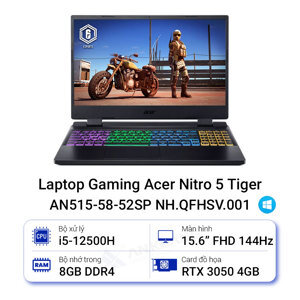 Laptop Acer Nitro 5 AN515-58-52SP NH.QFHSV.001 - Intel core i5-12500H, 8GB RAM, SSD 512GB, Nvidia GeForce RTX 3050 4GB GDDR6, 15.6 inch