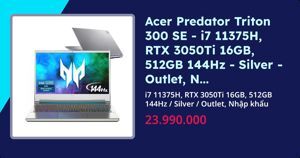 Laptop Acer Predator Triton 300 SE- Intel Core i7-11375H, 16GB RAM, SSD 512GB, Nvidia GeForce RTX 3050 Ti, 14 inch