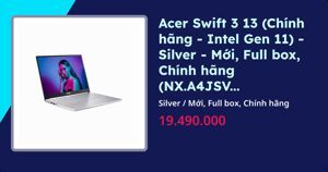 Laptop Acer Swift 3 SF313-53-503A NX.A4JSV.002 - Intel core i5-1135G7, 8GB RAM, SSD 512GB, Intel Iris Xe Graphics, 13.5 inch