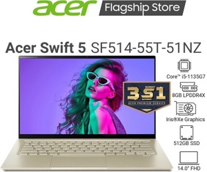 Laptop Acer Swift 5 SF514-55T-51NZ NX.HX9SV.002 - Intel Core i5-1135G7, 8GB RAM, SSD 512GB, Intel Iris Xe Graphics, 14 inch