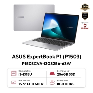 Laptop ASUS ExpertBook P1 P1503CVA-i308256-63W - Intel core i3-1315U, Ram 8GB, SSD 256GB, Intel UHD Graphics,15.6 inch