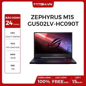 Laptop Asus Gaming Rog Zephyrus M15 GU502LV-HC090T - Intel Core i7-10875H, 16GB RAM, SSD 1TB, Intel UHD Graphics + Nvidia GeForce RTX 2060 6GB GDDR6, 15.6 inch