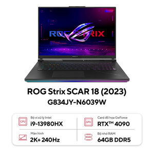 Laptop Asus ROG Strix Scar 18 G834JY-N6039W - Intel Core i9 13980HX, 64GB RAM, SSD 2TB, Nvidia GeForce RTX 4090 16GB GDDR6, 18 inch