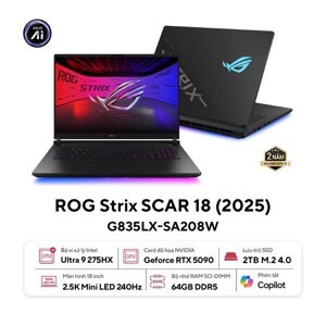 Laptop Asus ROG Strix SCAR 18 G835LX-SA208W - Intel Core Ultra 9 275HX, 64GB RAM, SSD 2TB, Nvidia GeForce RTX 5090 24GB GDDR7, 18 inch