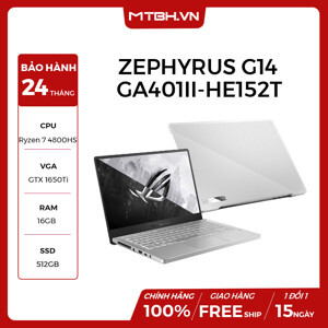 Laptop Asus Rog Zephyrus G14 GA401II-HE152T - AMD Ryzen R7-4800HS, 16GB RAM, SSD 512GB, Nvidia Geforce GTX1650Ti 4GB GDDR6, 14 inch