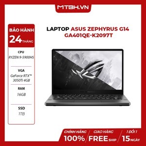 Laptop Asus ROG Zephyrus G14 GA401QE-K2097T - AMD Ryzen 9 5900HS, 16Gb RAM, SSD 1TB, Nvidia GeForce GTX 3050Ti 4GB GDDR6, 14 inch