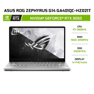 Laptop Asus ROG Zephyrus G14 GA401QC-HZ021T - AMD Ryzen 7 5800HS, 16GB RAM, SSD 512GB, Nvidia GeForce GTX 3050 4GB GDDR6, 14 inch