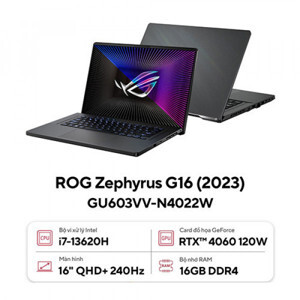 Laptop Asus ROG Zephyrus G16 GU603VV-N4022W - Intel Core i7-13620H, RAM 16GB, SSD 512GB, Nvidia GeForce RTX 4060 8GB GDDR6, 16 inch