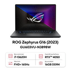 Laptop Asus ROG Zephyrus G16 GU603VU-N3898W - Intel Core i7 13620H, 16GB RAM, SSD 512GB, Nvidia GeForce RTX 4050 6GB GDDR6, 16 inch