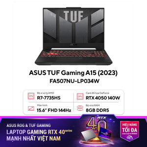 Laptop Asus TUF Gaming A15 FA507NU-LP034W - AMD Ryzen 7 7735HS, 8GB RAM, SSD 512GB, Nvidia GeForce RTX 4050 6GB GDDR6 + AMD Radeon Navi2 Graphics, 15.6 inch