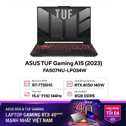 Laptop Asus TUF Gaming A15 FA507NU-LP034W - AMD Ryzen 7 7735HS, 8GB RAM, SSD 512GB, Nvidia GeForce RTX 4050 6GB GDDR6 + AMD Radeon Navi2 Graphics, 15.6 inch