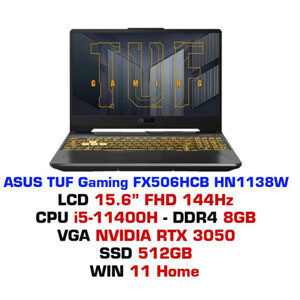 Laptop Asus TUF Gaming F15 FX506HCB-HN1138W - Intel Core i5-11400H, 8GB RAM, SSD 512GB, Nvidia GeForce RTX 3050 4GB GDDR6, 15.6 inch