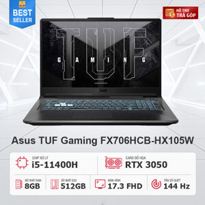 Laptop Asus TUF Gaming FX706HCB-HX105W - Intel Core i5-11400H, 8GB RAM, SSD 512GB, Nvidia GeForce RTX 3050 4GB GDDR6, 17.3 inch