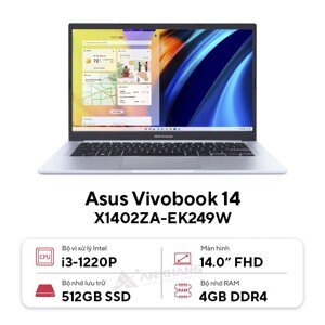 Laptop Asus Vivobook 14 X1402ZA-EK249W - Intel Core i3-1220P, 4GB RAM, SSD 512GB, Intel UHD Graphics, 14 inch