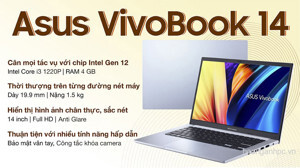 Laptop Asus Vivobook 14 X1402ZA-EK249W - Intel Core i3-1220P, 4GB RAM, SSD 512GB, Intel UHD Graphics, 14 inch