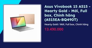 Laptop Asus Vivobook A515EA-BQ490T - Intel core i3-1115G4, 4GB RAM, SSD 512GB, Intel UHD Graphics, 15.6 inch