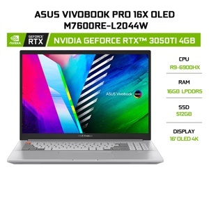 Laptop Asus Vivobook Pro 16X Oled M7600RE-L2044W - AMD Ryzen 9 6900HX, 16GB RAM, SSD 512GB, Nvidia GeForce RTX 3050Ti 4GB GDDR6, 16 inch