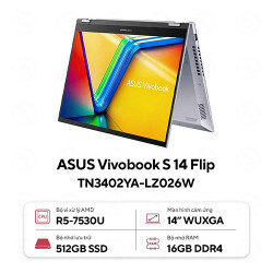 Laptop Asus Vivobook S Flip TN3402YA-LZ026W - AMD Ryzen 5 7530U, 16GB RAM, SSD 512GB, AMD Radeon Graphics, 14 inch