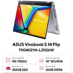 Laptop Asus Vivobook S Flip TN3402YA-LZ026W - AMD Ryzen 5 7530U, 16GB RAM, SSD 512GB, AMD Radeon Graphics, 14 inch