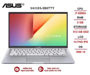 Laptop Asus Vivobook S431FA-EB077T - Intel Core i7-8565U, 8GB RAM, SSD 512GB, Intel UHD Graphics 620, 14 inch