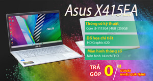 Laptop Asus VivoBook X415EA-EK675W - Intel core i3-1115G4, 4GB RAM, SSD 256GB, Intel UHD Graphics, 14 inch