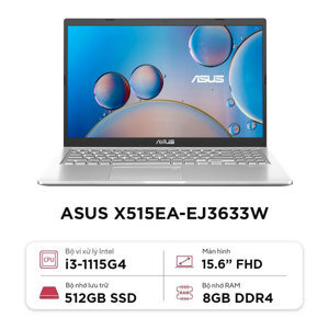 Laptop Asus Vivobook X515EA-EJ3633W - Intel Core i3-1115G4, 8GB RAM, SSD 512GB, Intel UHD Graphics, 15.6 inch